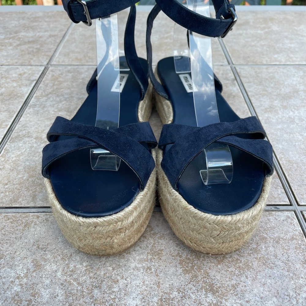 Miu Miu Suede Platform Espadrilles, Blue, Women's - image 3